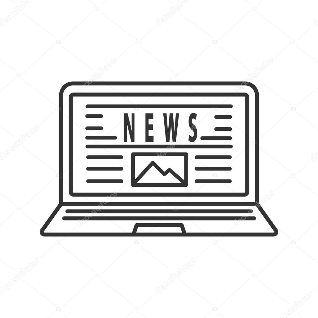 Electronic newspaper linear icon. Thin line illustration. Online news on laptop. Contour symbol. Vector isolated outline drawing