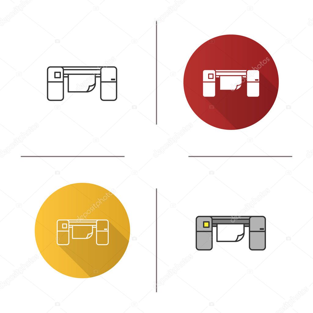 Large format printer icon. Printing machine. Flat design, linear and color styles. Isolated vector illustrations