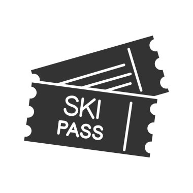 Ski pass glif simgesi. Asansör biletleri. Siluet simge. Negatif alan. İzole vektör çizim