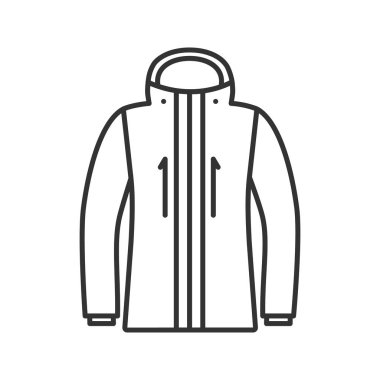 Ski jacket linear icon. Thin line illustration. Winter outerwear. Contour symbol. Vector isolated outline drawing clipart