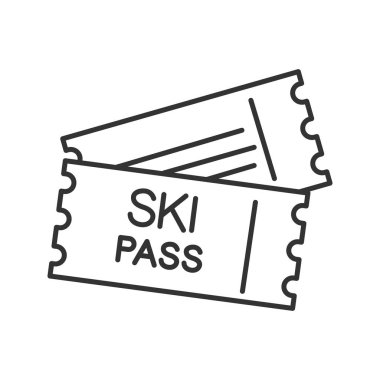 Ski pass doğrusal simgesi. İnce hat illüstrasyon. Asansör biletleri. Kontur sembolü. Çizim vektör izole anahat