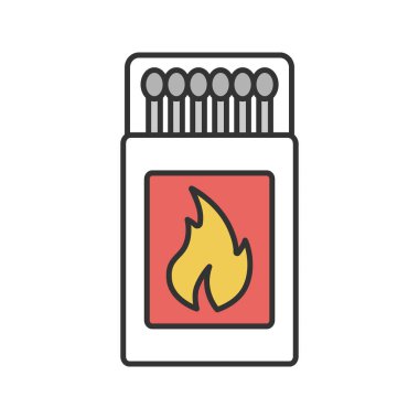 Matchsticks renk simgesi ile açık kibrit kutusu. İzole vektör çizim