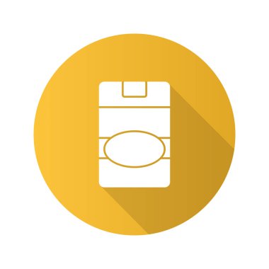 Kapalı sigara paketi düz tasarım uzun gölge glif simgesi. Yasaktır. Vektör siluet çizimi