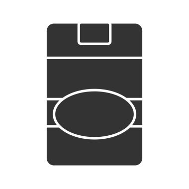 Sigara paketi glif simge kapalı. Yasaktır. Siluet simge. Negatif alan. İzole vektör çizim