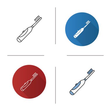 Elektrikli diş fırçası simgesi. Diş Temizleme. Tasarım, doğrusal düz ve stilleri renk. İzole vektör çizimler