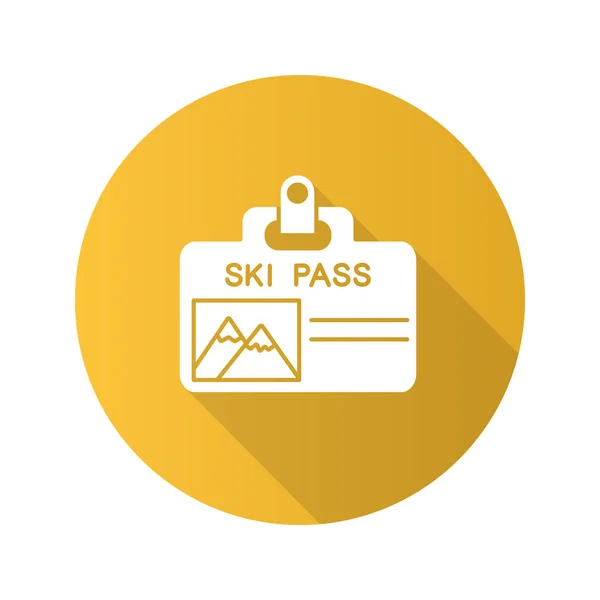 Ski Pass Rozet Düz Tasarım Uzun Gölge Glif Simgesi Asansör — Stok Vektör