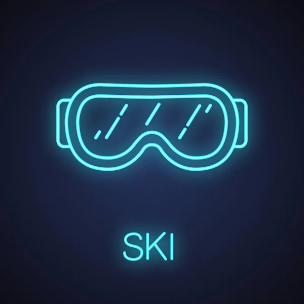 Skibrille Neon Licht Pictogram Sneeuw Bril Veiligheid Brillen Glowing Teken — Stockvector