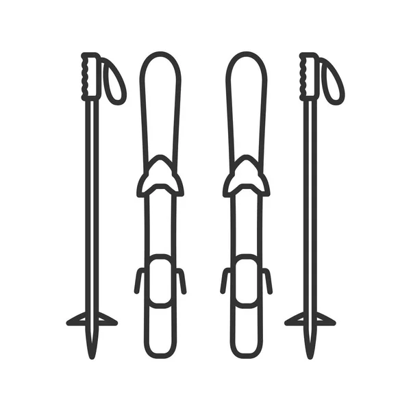 Skiing Equipment Linear Icon Thin Line Illustration Ski Boards Poles — Stock Vector