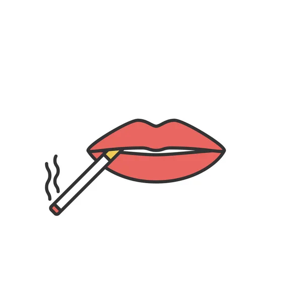 Cigarette Mouth Color Icon Smoking Negative Concept Isolated Vector Illustration — Stock Vector