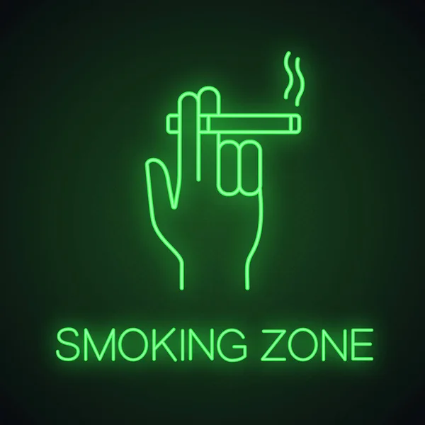 Hand Met Brandende Sigaret Neon Licht Pictogram Smoker Hand Roken — Stockvector