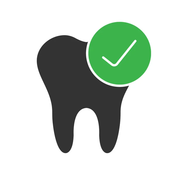 Sağlıklı Dişler Glif Simgesi Onay Işareti Ile Diş Siluet Simge — Stok Vektör