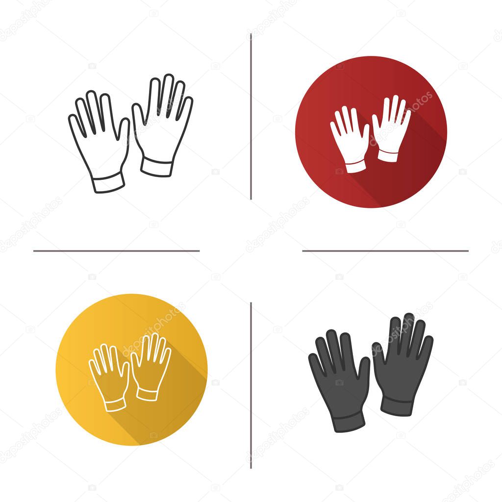 Medical or household gloves icon. Flat design, linear and color styles. Isolated vector illustrations