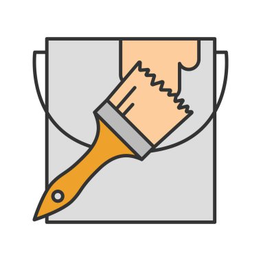 Boya Kovası ile fırça renk simgesi. İç tasarım. Boyama, boyama. İzole vektör çizim