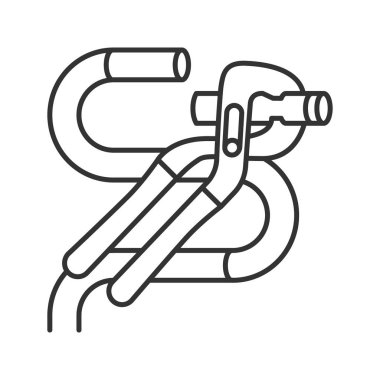 Dil ve oluk pense tel doğrusal simgesi kesme. İnce hat illüstrasyon. Çene kapasitesi. Kontur sembolü. Çizim vektör izole anahat