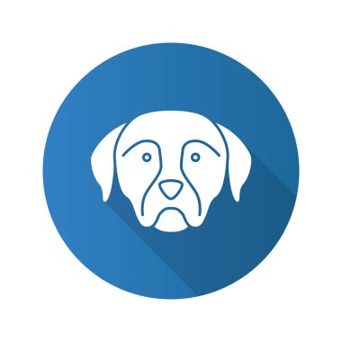 Rottweiler düz tasarım uzun gölge glif simgesi. Koruyucu köpek doğurmak. Vektör siluet çizimi