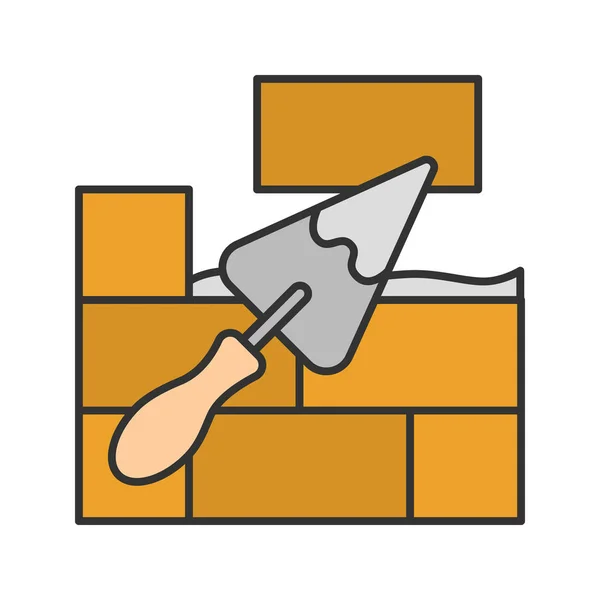 Кирпичная Стена Треугольной Иконкой Цвета Лопаты Шпатлевочный Нож Лопатка Цементный — стоковый вектор