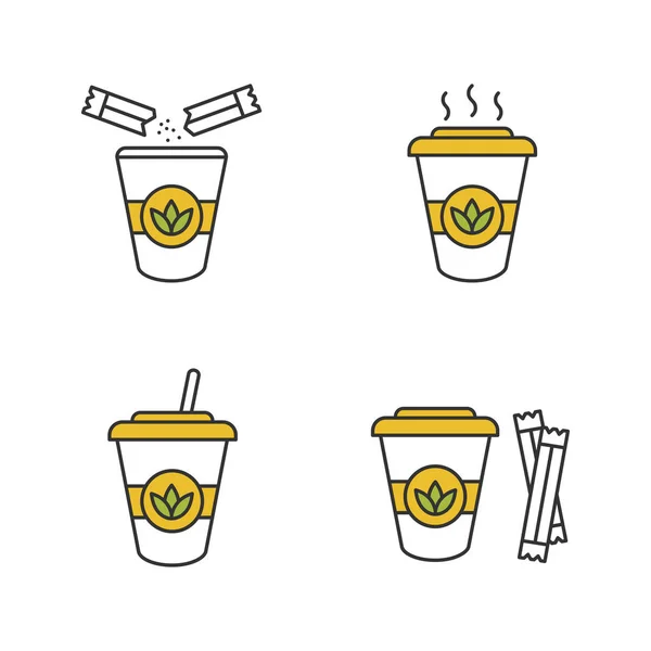 茶饮料颜色图标设置 排毒鸡尾酒 孤立向量插图 — 图库矢量图片
