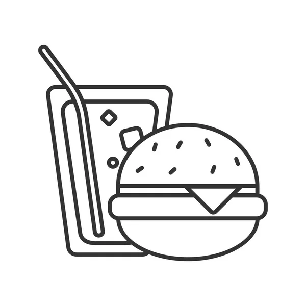 Burger Refrigerante Ícone Linear Ilustração Fina Comida Rápida Sanduíche Com — Vetor de Stock