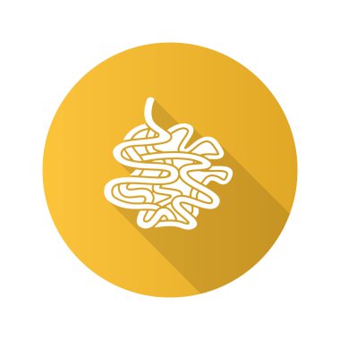 İnce bağırsak düz tasarım uzun gölge glif simgesi. İnce bağırsak. Gastrointestinal sistem. Vektör siluet çizimi