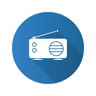 Radyo düz tasarım uzun gölge glif simgesi. Vektör siluet çizimi