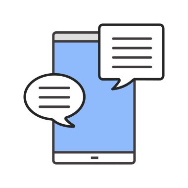 Smartphone ile konuşma balonu renk simgesi. SMS, bildirim, mesaj. Online sohbet. Forum. İzole vektör çizim