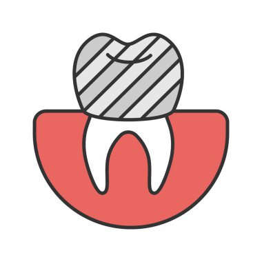 Diş crown renk simgesi. Diş restorasyon. İzole vektör çizim