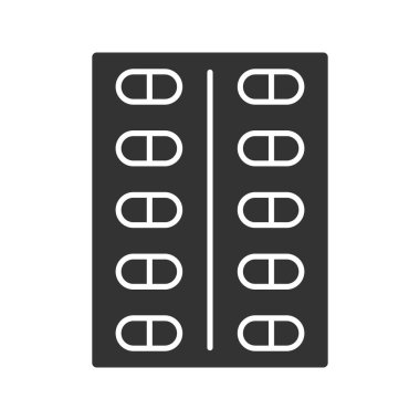 Hapları blister glif simgesi. İlaçlar. Siluet simge. Negatif alan. İzole vektör çizim