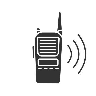 Walkie talkie glif simgesi. Polis radyosu. Siluet simge. Negatif alan. İzole vektör çizim