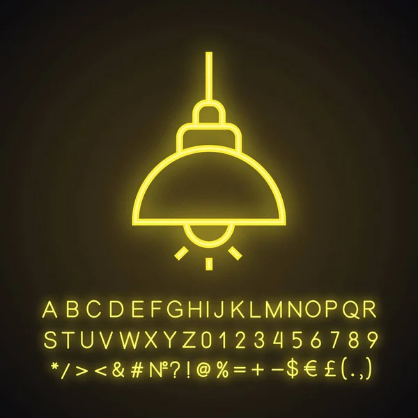 Sufitowe Lampy Neonowe Światło Ikona Świecące Znak Alfabetu Cyfry Symbole — Wektor stockowy