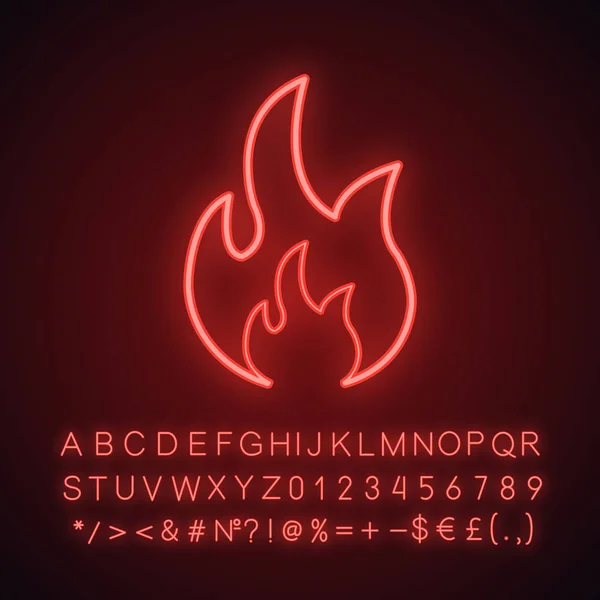 Ikona Neon Światło Ognia Ognisko Świecące Znak Alfabetu Cyfry Symbole — Wektor stockowy