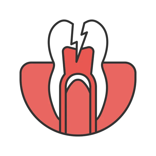 Ícone Cor Dor Dente Dente Destruído Dente Com Relâmpago Ilustração — Vetor de Stock