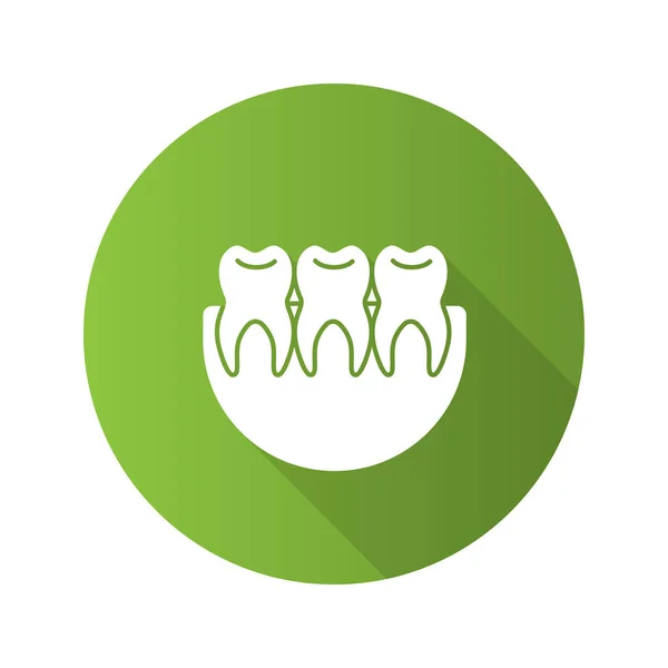 Zdrowe Zęby Płaski Kształt Długi Cień Glifów Ikona Uzębienia Ilustracja — Wektor stockowy