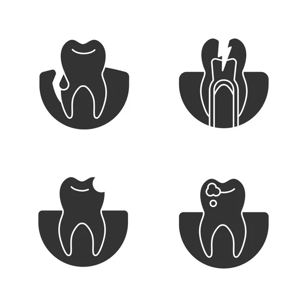 Dentistry Glyph Icons Set Stomatology Gum Bleeding Toothache Broken Tooth — Stock Vector