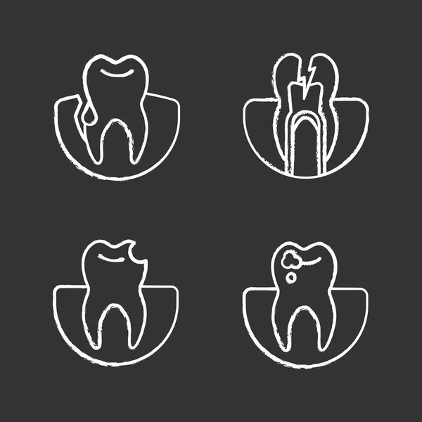 Dentistry Chalk Icons Set Stomatology Gum Bleeding Toothache Broken Tooth — Stock Vector