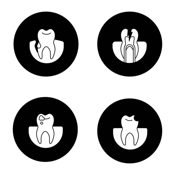 Dentistry Glyph Icons Set Stomatology Gum Bleeding Toothache Broken Tooth — Stock Vector