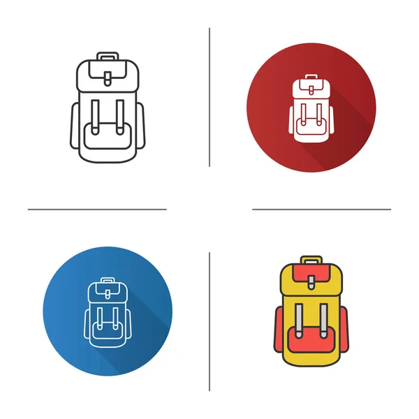 Camping Backpack Icon Rucksack Knapsack Flat Design Linear Color Styles — Stock Vector