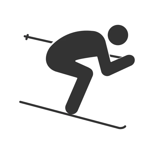 Kayakçı Glif Simgesi Kayak Kişi Siluet Simge Negatif Alan Zole — Stok Vektör