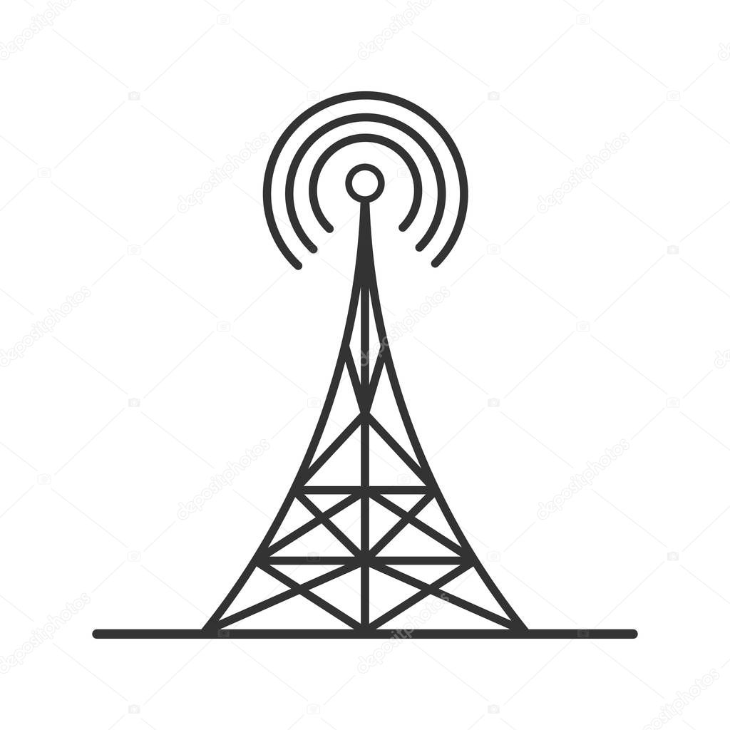 Radio tower linear icon. Thin line illustration. Antenna. Contour symbol. Vector isolated outline drawing