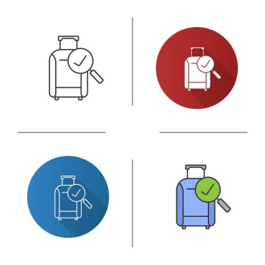 Bagaj ödeneği simgesi. Başarılı Bagaj kontrol. Onay işareti ile bavul. Tasarım, doğrusal düz ve stilleri renk. İzole vektör çizimler