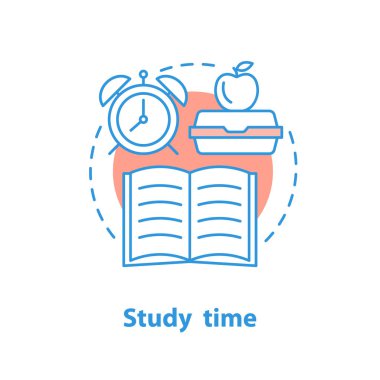 Çalışma zaman kavramı simge. Okul eğitim fikir ince hat illüstrasyon. Çizim vektör izole anahat