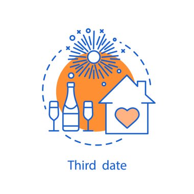 Üçüncü tarihi kavramı simge. Romantik ilişkiler fikir ince hat illüstrasyon. Düğün. Çizim vektör izole anahat