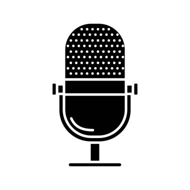 Mikrofon doğrusal glif simgesi. Radyo yayın. Siluet simge. Negatif alan. İzole vektör çizim