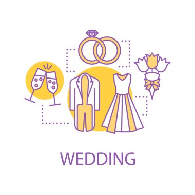Düğün kavramı simge. Nişan fikir ince hat illüstrasyon. Çizim vektör izole anahat