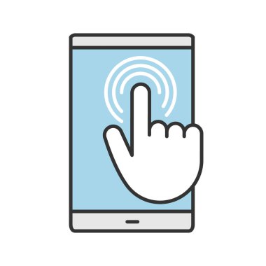 Smartphone touchscreen renkli simge. Değmek jest çift dokunun. Hareket eden telefon. İzole vektör çizim