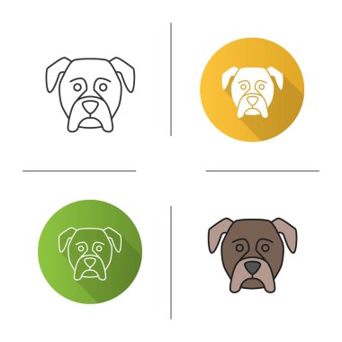 Boksör simgesi. Koruyucu köpek doğurmak. Tasarım, doğrusal düz ve stilleri renk. İzole vektör çizimler