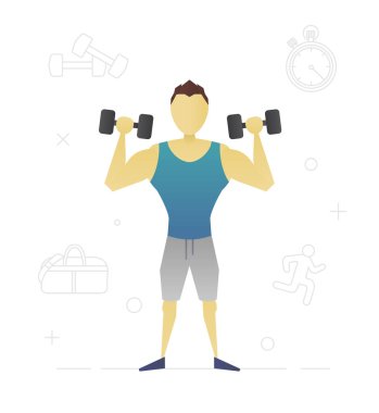 Halter düz karakter tasarımı olan kişi. Sporcu, vücut geliştiricisi. İzole vektör çizim 