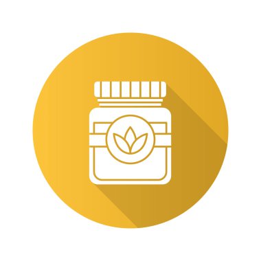 Çay kavanozu düz tasarım uzun gölge glif simgesi. Kapaklı cam kap. Vektör siluet çizimi