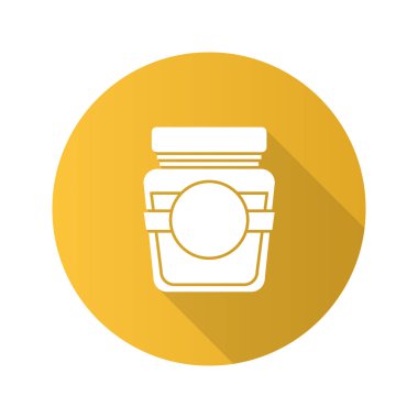 Boş etiket düz tasarım uzun gölge glif simgesi ile cam kavanoz. Vektör siluet çizimi