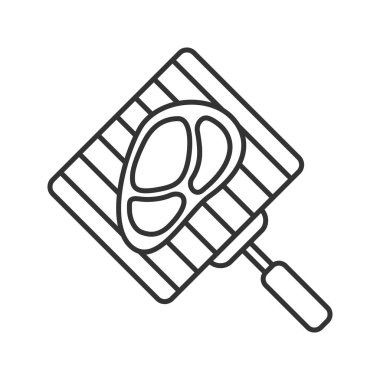 El ızgara biftek doğrusal simgesi olan. İnce hat illüstrasyon. Barbekü ızgara biftek ile. Kontur sembolü. İzole vektör çizim