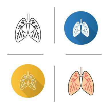 İnsan akciğer bronşlar ve bronchioles simgesi olan. Solunum sistemi anatomisi. Tasarım, doğrusal düz ve stilleri renk. İzole vektör çizimler